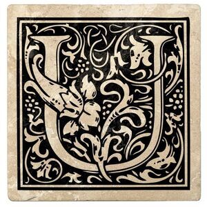 🔺️NIB Thirstyone Monogrammed "U" Travertine Limestone Coaster Set of 4